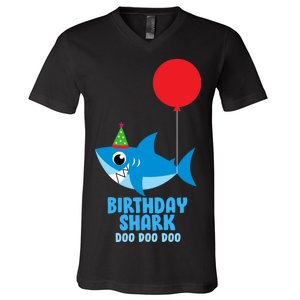 Cute Birthday Shark Doo Doo Doo  V-Neck T-Shirt