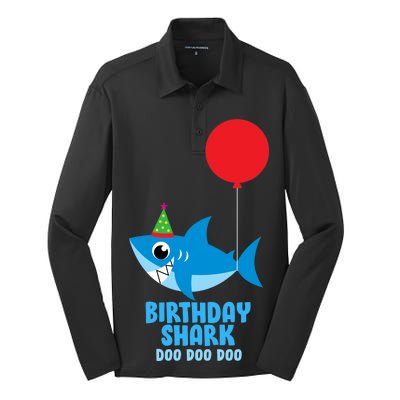 Cute Birthday Shark Doo Doo Doo  Silk Touch Performance Long Sleeve Polo