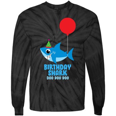 Cute Birthday Shark Doo Doo Doo  Tie-Dye Long Sleeve Shirt