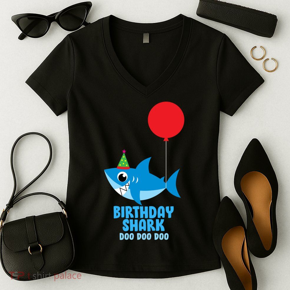 Cute Birthday Shark Doo Doo Doo  Women's V-Neck T-Shirt