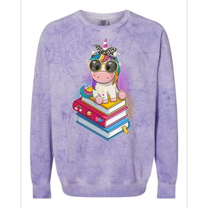 Cute Book Lover Unicorn Back to School Colorblast Crewneck Sweatshirt