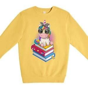 Cute Book Lover Unicorn Back to School Premium Crewneck Sweatshirt