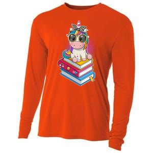 Cute Book Lover Unicorn Back to School Cooling Performance Long Sleeve Crew