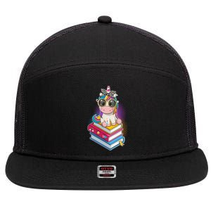 Cute Book Lover Unicorn Back to School 7 Panel Mesh Trucker Snapback Hat