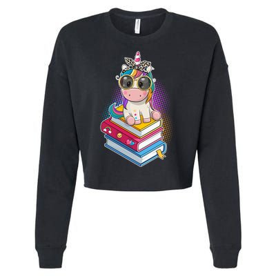 Cute Book Lover Unicorn Back to School Cropped Pullover Crew