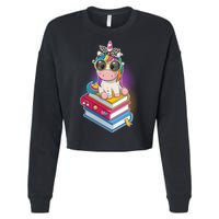 Cute Book Lover Unicorn Back to School Cropped Pullover Crew