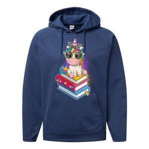 Cute Book Lover Unicorn Back to School Performance Fleece Hoodie