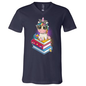 Cute Book Lover Unicorn Back to School V-Neck T-Shirt