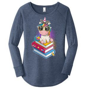 Cute Book Lover Unicorn Back to School Women's Perfect Tri Tunic Long Sleeve Shirt