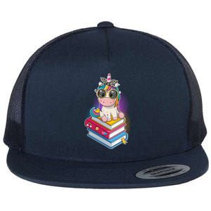 Cute Book Lover Unicorn Back to School Flat Bill Trucker Hat