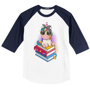 Cute Book Lover Unicorn Back to School Baseball Sleeve Shirt