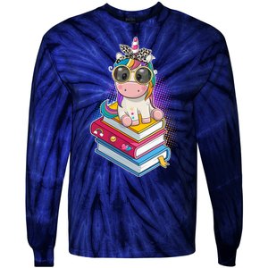 Cute Book Lover Unicorn Back to School Tie-Dye Long Sleeve Shirt