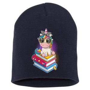 Cute Book Lover Unicorn Back to School Short Acrylic Beanie