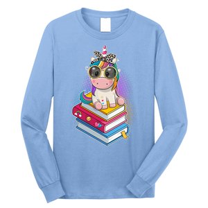 Cute Book Lover Unicorn Back to School Long Sleeve Shirt