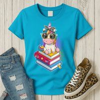 Cute Book Lover Unicorn Back to School Womens T-Shirt