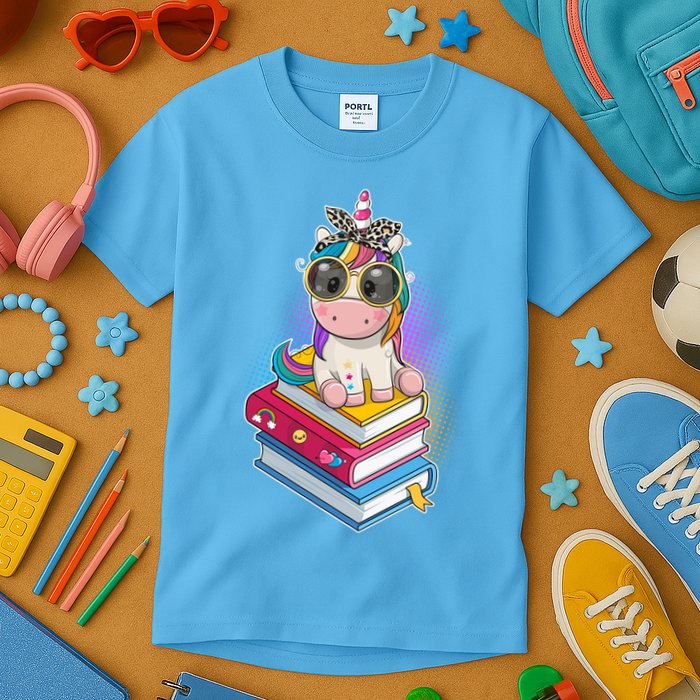 Cute Book Lover Unicorn Back to School Kids T-Shirt