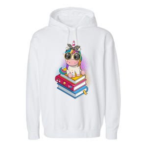 Cute Book Lover Unicorn Back to School Garment-Dyed Fleece Hoodie