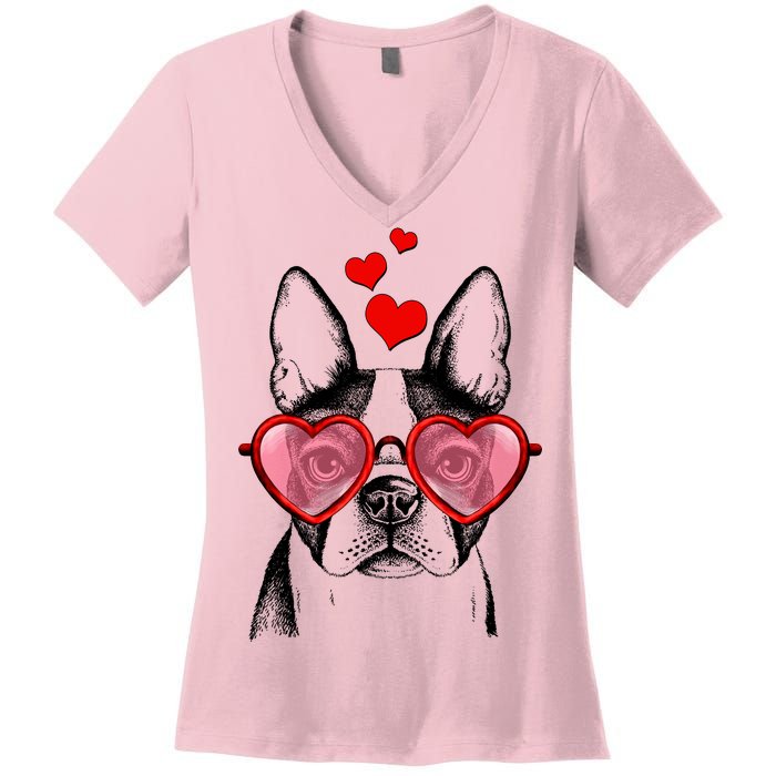 Cute Boston Terrier Women's V-Neck T-Shirt