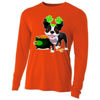 Cute Boston Terrier Shamrock St. Patrick's Day Cooling Performance Long Sleeve Crew