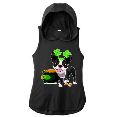 Cute Boston Terrier Shamrock St. Patrick's Day Ladies PosiCharge Tri-Blend Wicking Draft Hoodie Tank