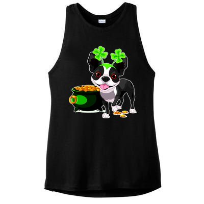 Cute Boston Terrier Shamrock St. Patrick's Day Ladies PosiCharge Tri-Blend Wicking Tank