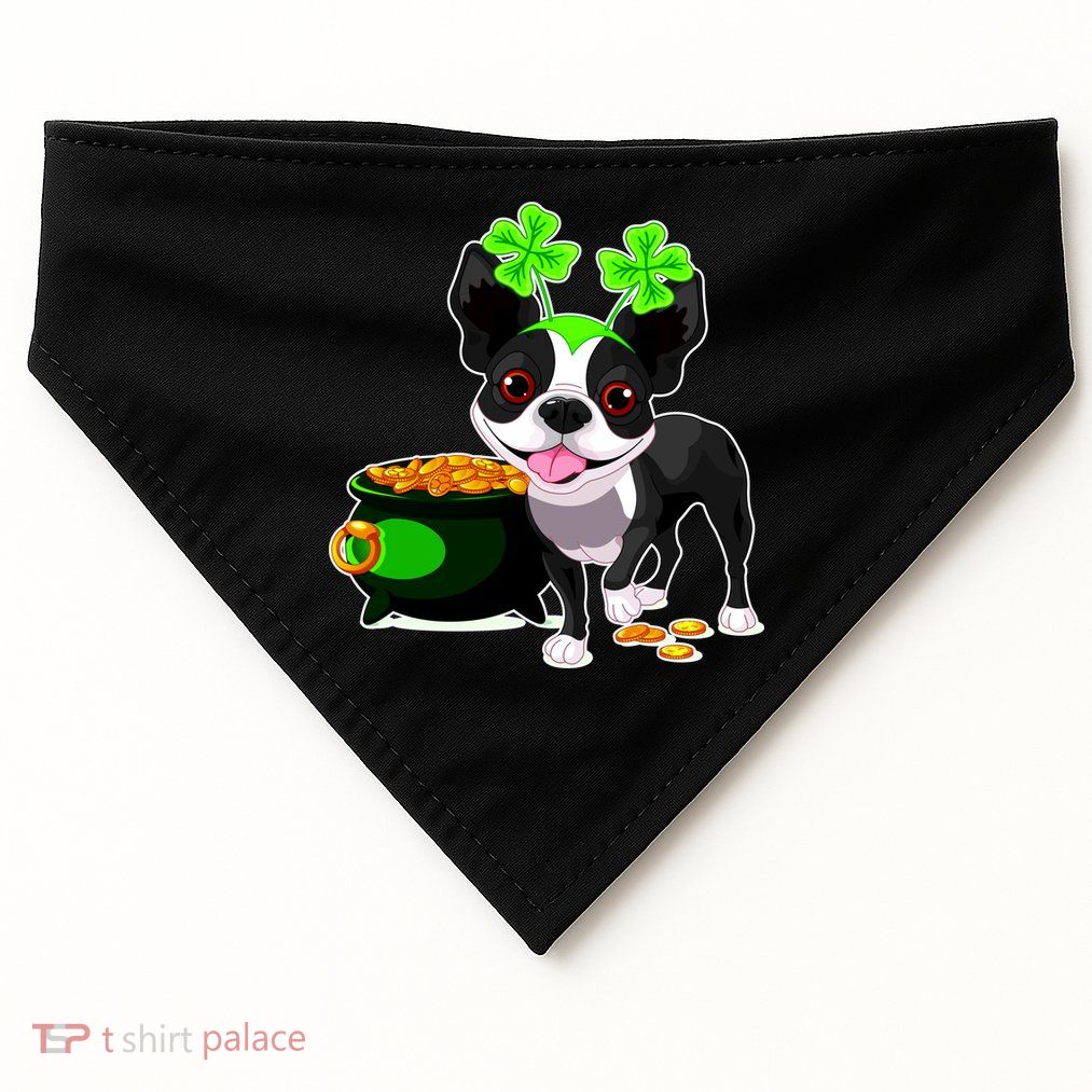 Cute Boston Terrier Shamrock St. Patrick's Day USA-Made Doggie Bandana