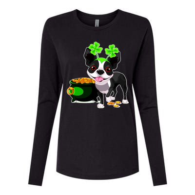 Cute Boston Terrier Shamrock St. Patrick's Day Womens Cotton Relaxed Long Sleeve T-Shirt