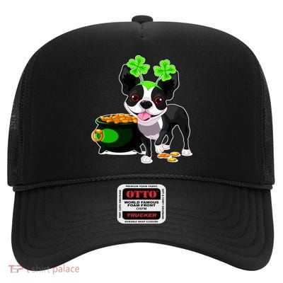Cute Boston Terrier Shamrock St. Patrick's Day High Crown Mesh Back Trucker Hat