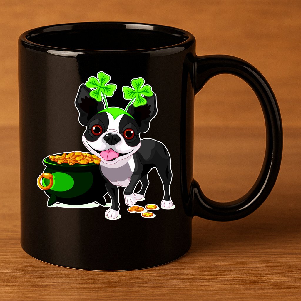 Cute Boston Terrier Shamrock St. Patrick's Day 11oz C Handle Ceramic Mug