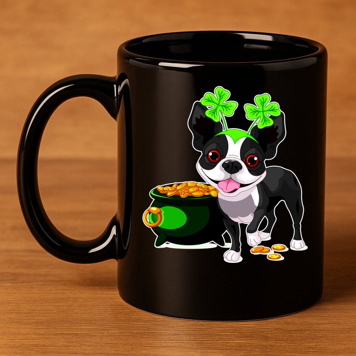 Cute Boston Terrier Shamrock St. Patrick's Day 11oz C Handle Ceramic Mug