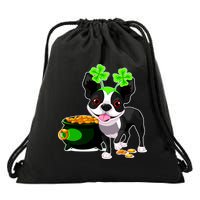 Cute Boston Terrier Shamrock St. Patrick's Day Drawstring Bag