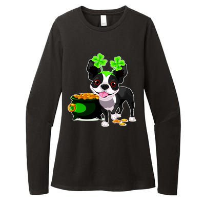 Cute Boston Terrier Shamrock St. Patrick's Day Womens CVC Long Sleeve Shirt