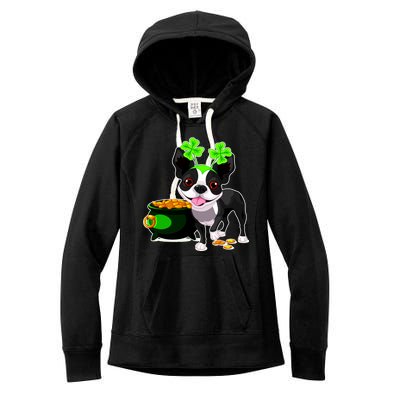 Cute Boston Terrier Shamrock St. Patrick's Day Women's Fleece Hoodie