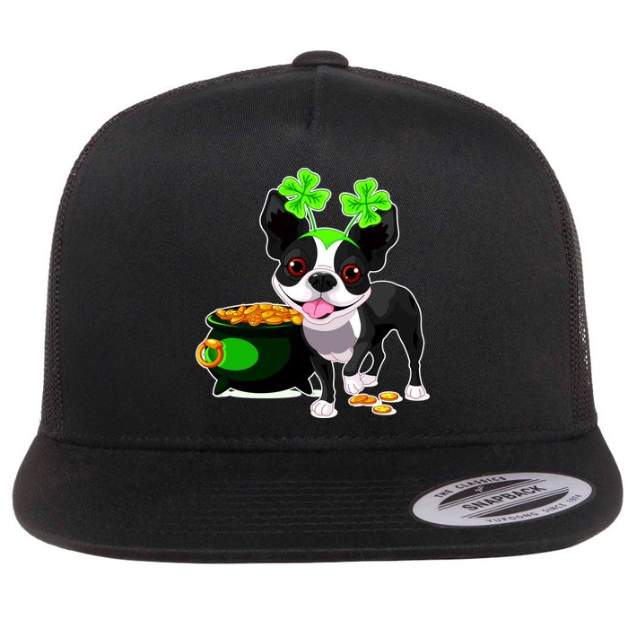 Cute Boston Terrier Shamrock St. Patrick's Day Flat Bill Trucker Hat