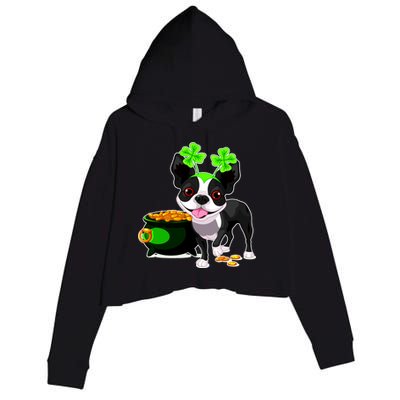 Cute Boston Terrier Shamrock St. Patrick's Day Crop Fleece Hoodie