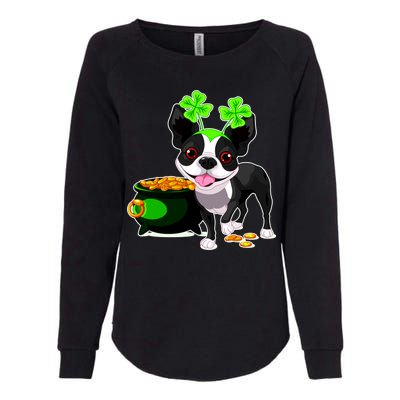 Cute Boston Terrier Shamrock St. Patrick's Day Womens California Wash Sweatshirt