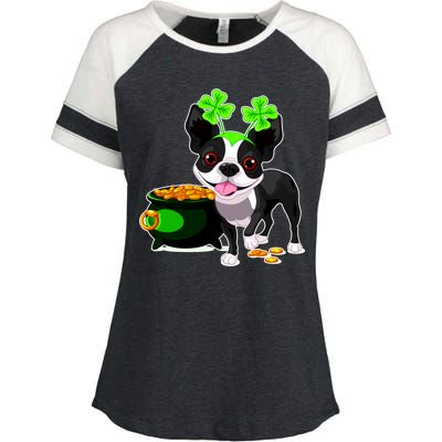 Cute Boston Terrier Shamrock St. Patrick's Day Enza Ladies Jersey Colorblock Tee