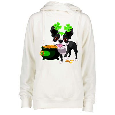 Cute Boston Terrier Shamrock St. Patrick's Day Womens Funnel Neck Pullover Hood