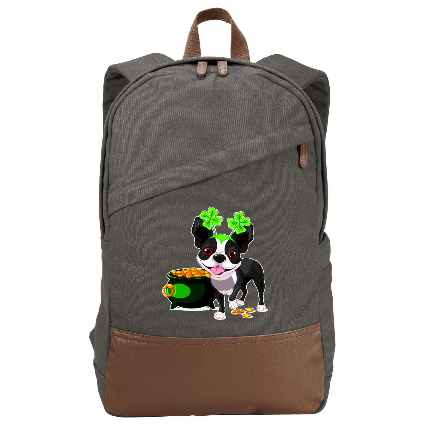 Cute Boston Terrier Shamrock St. Patrick's Day Cotton Canvas Backpack