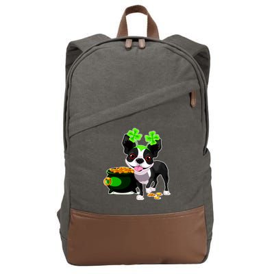 Cute Boston Terrier Shamrock St. Patrick's Day Cotton Canvas Backpack