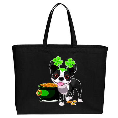 Cute Boston Terrier Shamrock St. Patrick's Day Cotton Canvas Jumbo Tote