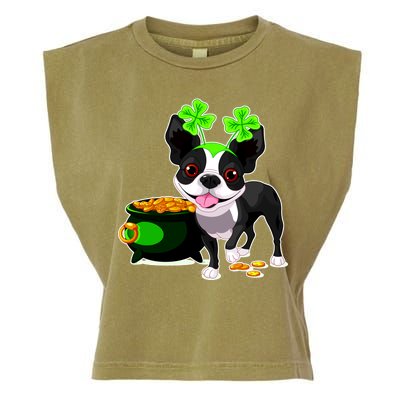 Cute Boston Terrier Shamrock St. Patrick's Day Garment-Dyed Women's Muscle Tee