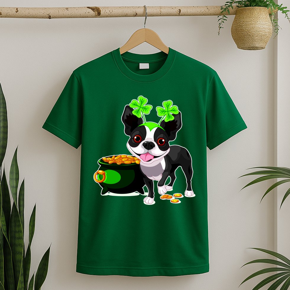 Cute Boston Terrier Shamrock St. Patrick's Day T-Shirt