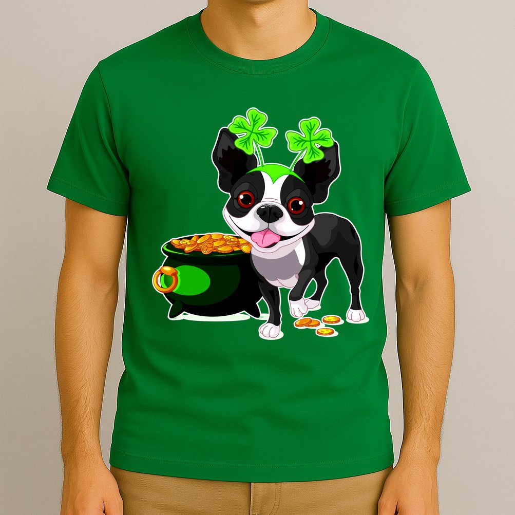 Cute Boston Terrier Shamrock St. Patrick's Day T-Shirt