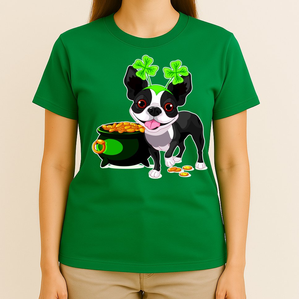 Cute Boston Terrier Shamrock St. Patrick's Day T-Shirt