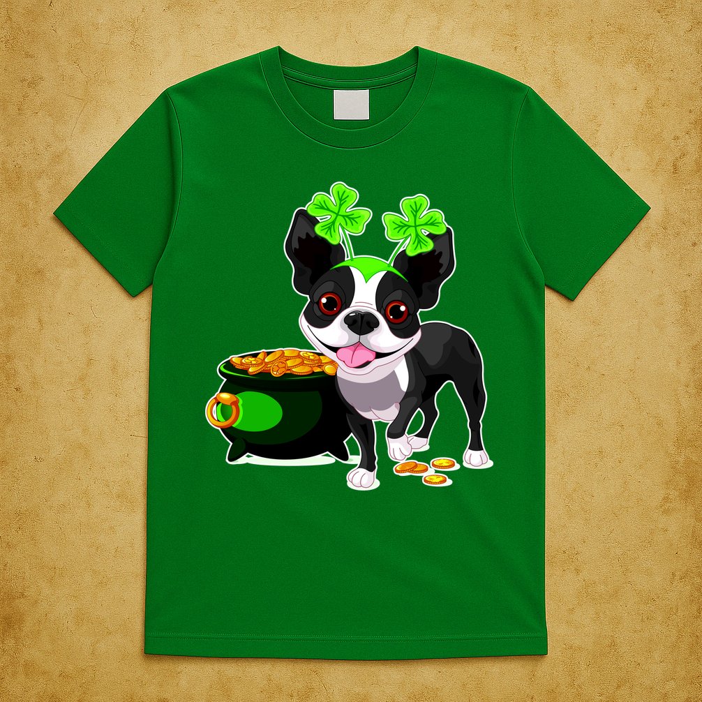 Cute Boston Terrier Shamrock St. Patrick's Day T-Shirt