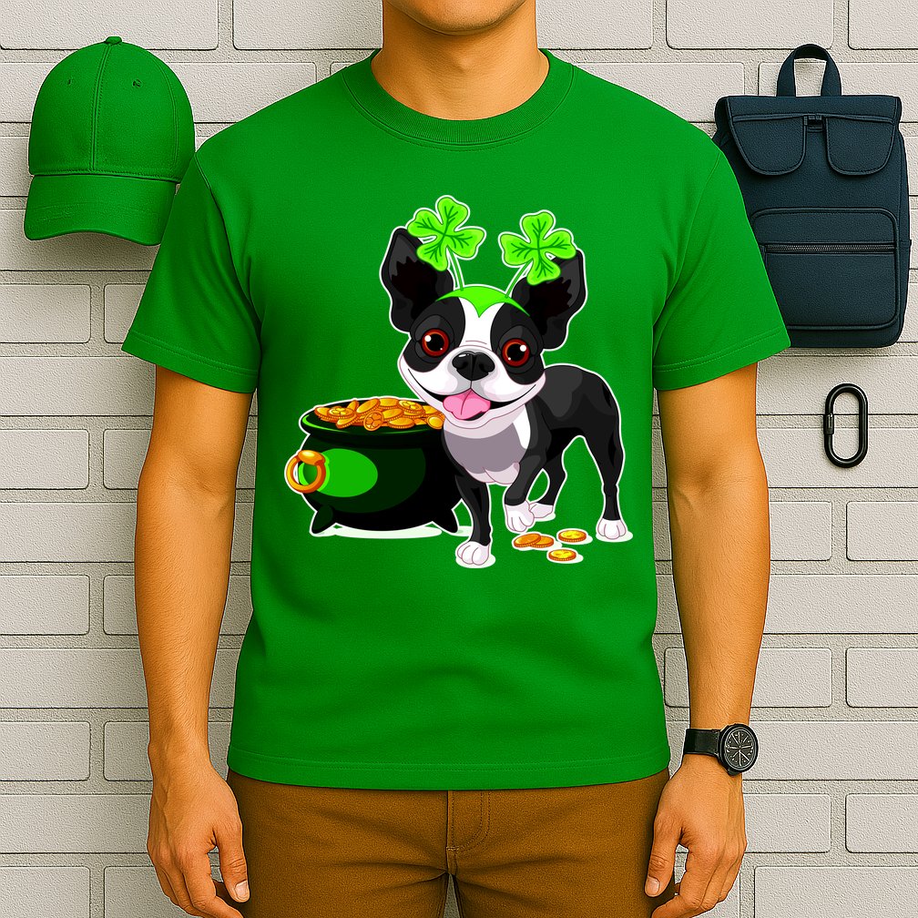 Cute Boston Terrier Shamrock St. Patrick's Day T-Shirt