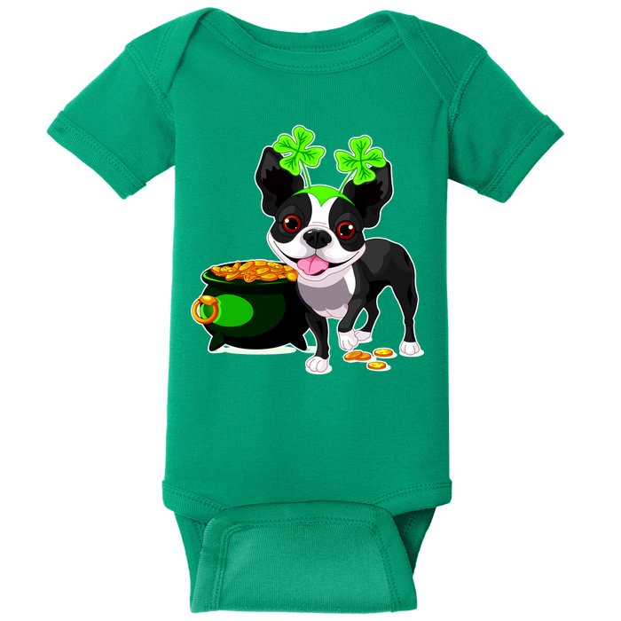 Cute Boston Terrier Shamrock St. Patrick's Day Baby Bodysuit