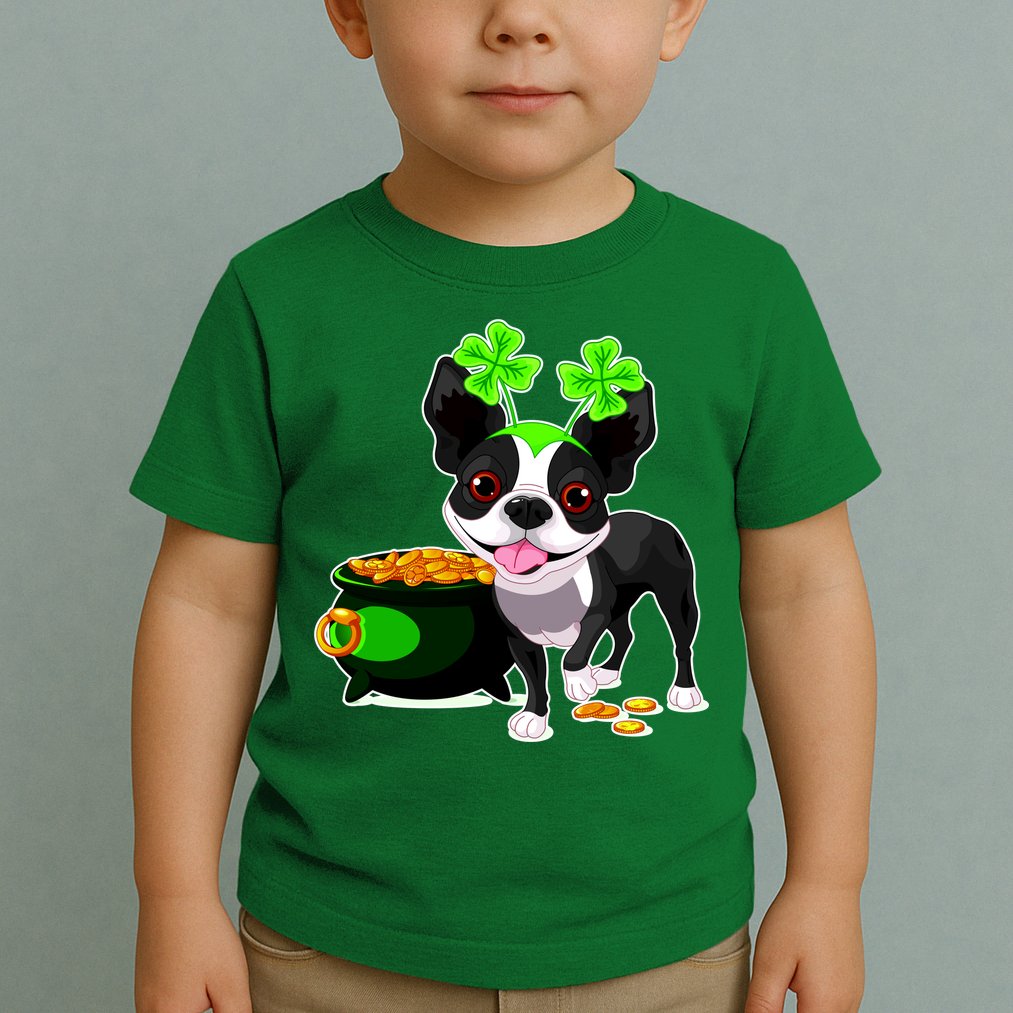 Cute Boston Terrier Shamrock St. Patrick's Day Toddler T-Shirt