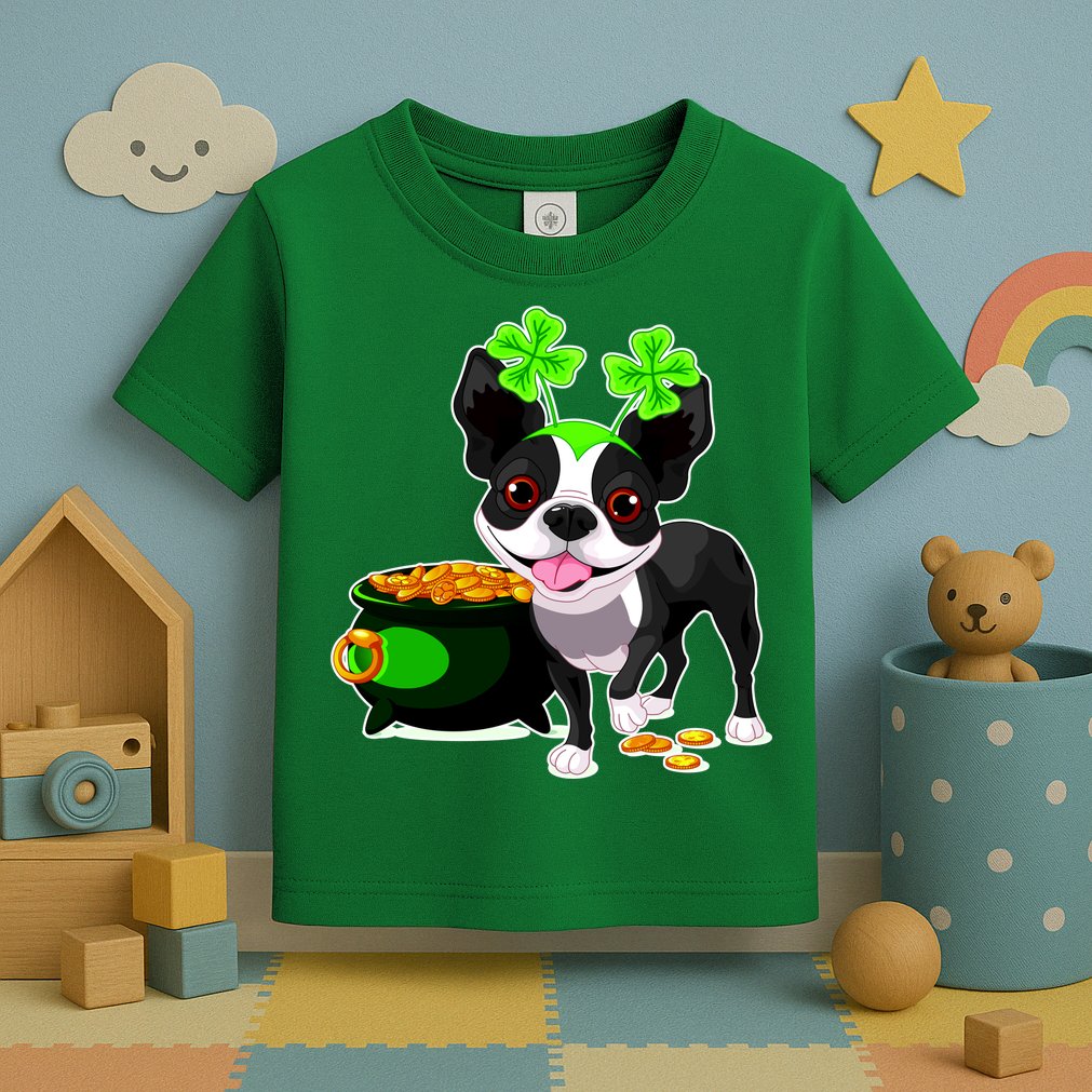 Cute Boston Terrier Shamrock St. Patrick's Day Toddler T-Shirt
